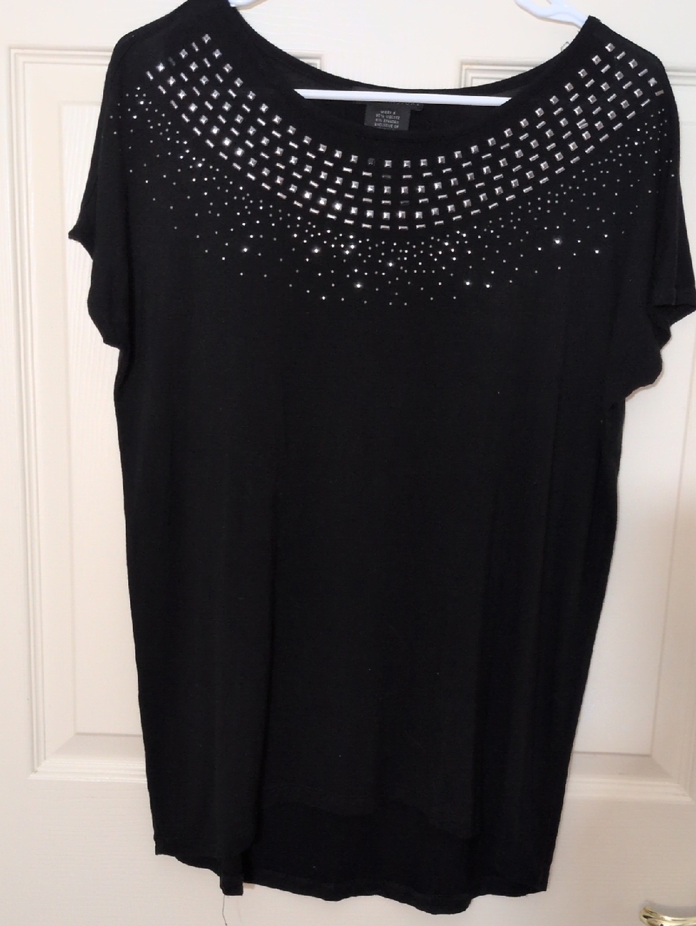 Design History Black Short Sleeve Tee w/Silver Stud Embellishments, Super Soft